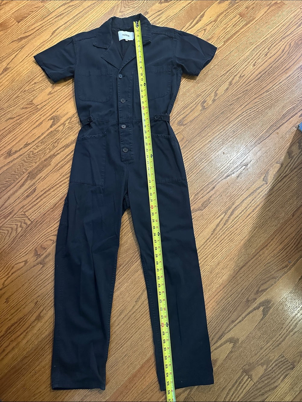 Pistola Black Utility Jumpsuit Short Sleeve Button Front One Piece Size Small